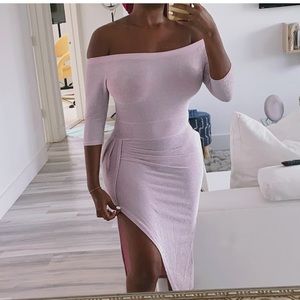 Pink purple lilac lavender off shoulder dress